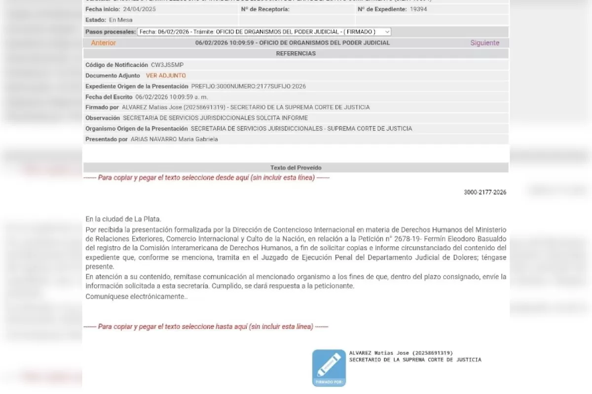Por una gesti&oacute;n internacional, la Corte bonaerense pidi&oacute; actuaciones completas del proceso Basualdo