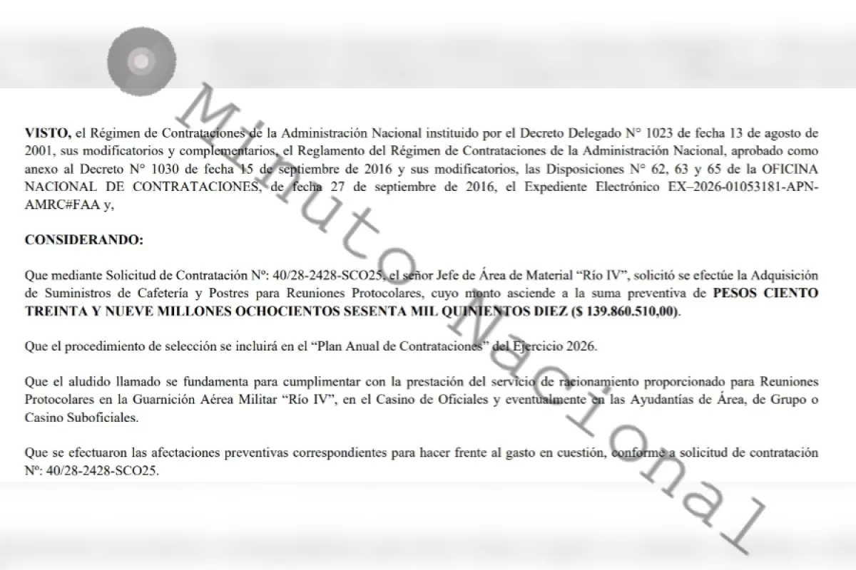 Una licitaci&oacute;n para reuniones protocolares impulsada por Carlos Presti supera los 139 millones de pesos
