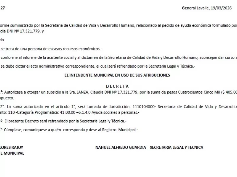 General Lavalle: Vecinos denuncian no haber solicitado ni cobrado subsidios del intendente Nahuel Guardia