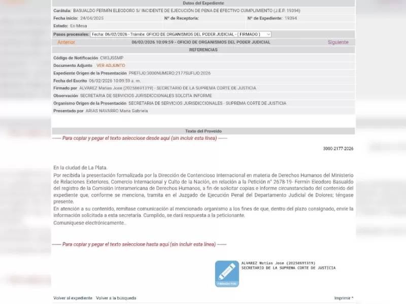 Por una gesti&oacute;n internacional, la Corte bonaerense pidi&oacute; actuaciones completas del proceso Basualdo